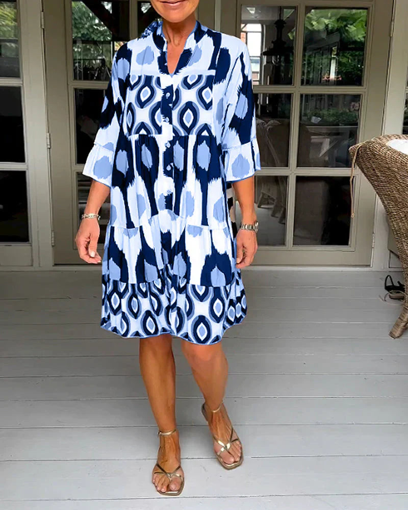 PRINTED DRESS WITH 3/4 SLEEVES