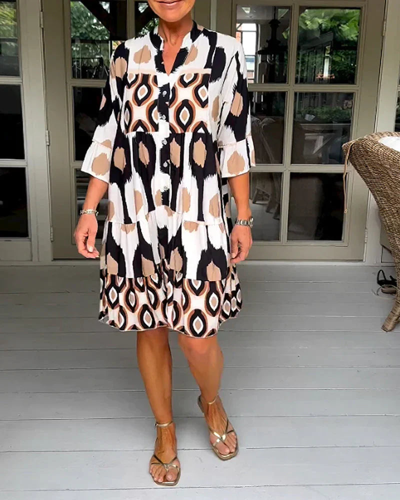 PRINTED DRESS WITH 3/4 SLEEVES