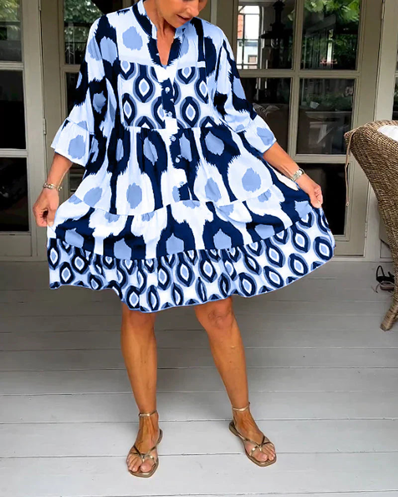 PRINTED DRESS WITH 3/4 SLEEVES